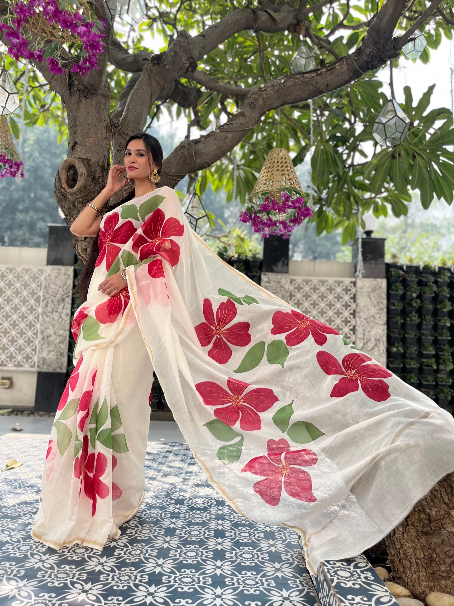Gulbahaar — Hand Painted Pure Chanderi Silk Saree