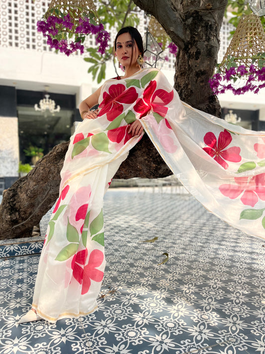 Gulbahaar — Hand Painted Pure Chanderi Silk Saree